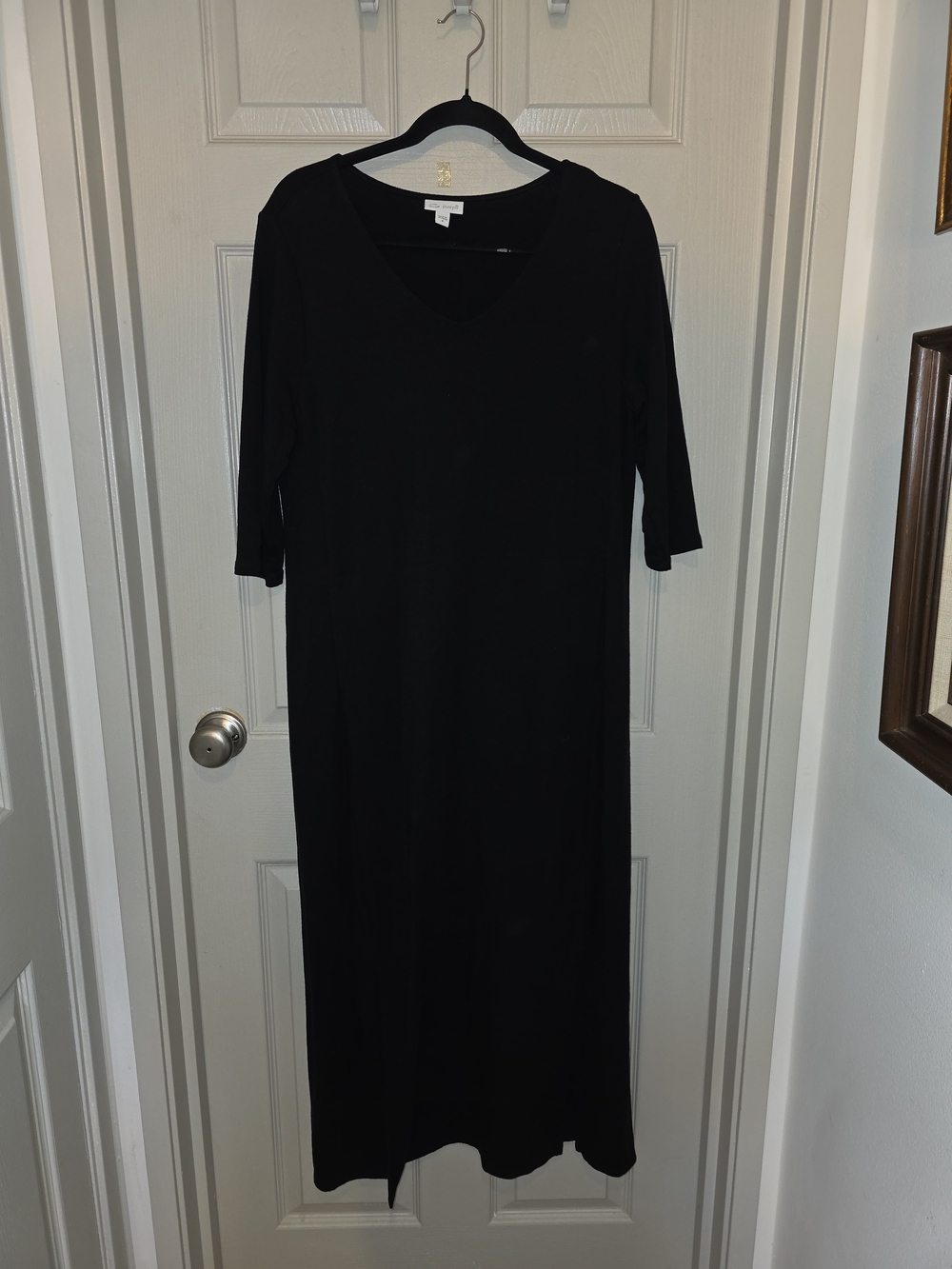Pure J.Jill Classic Black V-Neck Maxi Dress with Elbow Sleeves